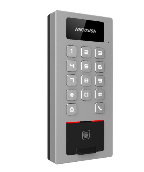 Többlakásos kültéri, ujjlenyomat, kártya, kód, Hikvision-DS-K1T502DBFWX